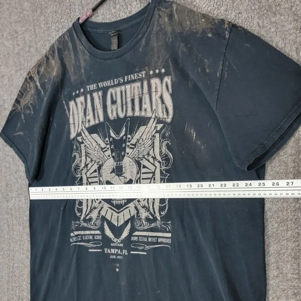 Vintage Dean Guitars T-Shirt Mens 2XL Black Tie Dye The Worlds Finest Skull Logo